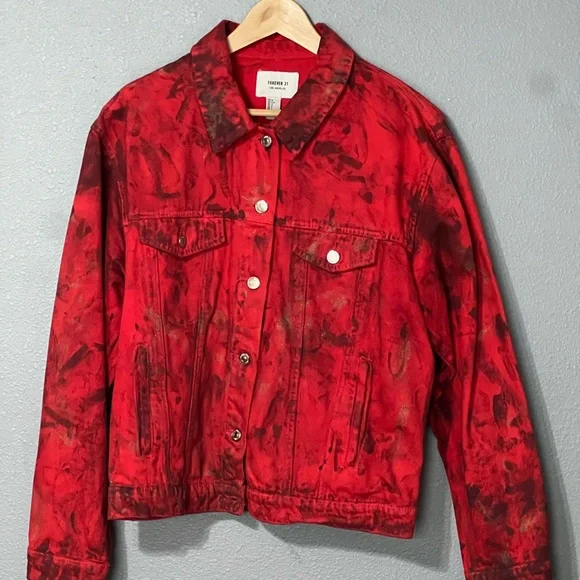 Trendy Red Denim Jacket - Picture 1 of 7